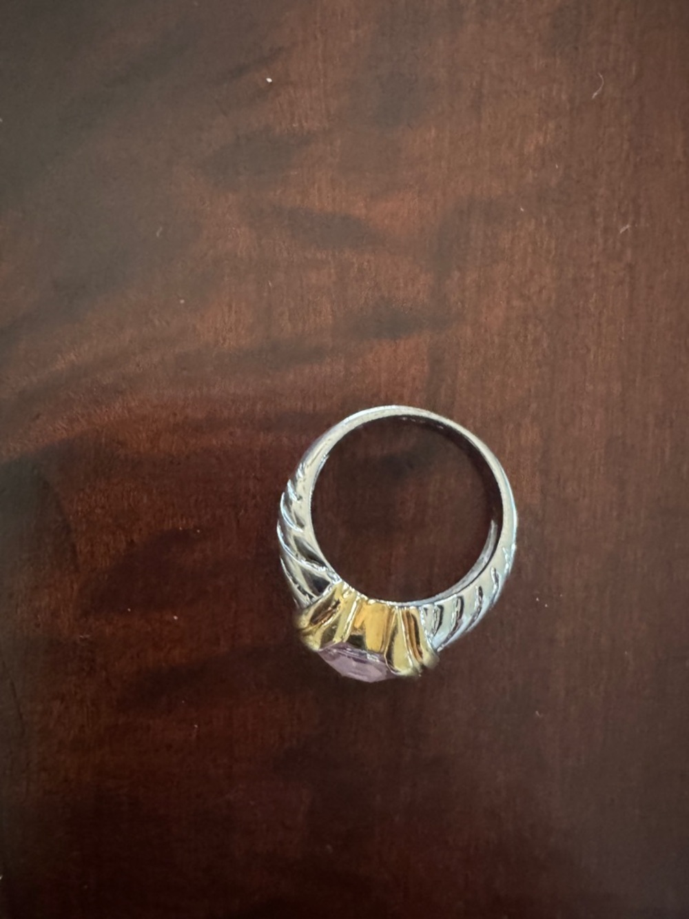 Gold and Silver Ring with Pink Gemstone size 5 - Picture 2 of 4